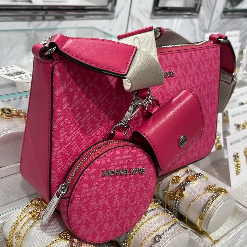 Michael Kors Jet Set Signature Logo Crossbody Bag with Case Apple Airpods Pro® - Picture 3 of 16